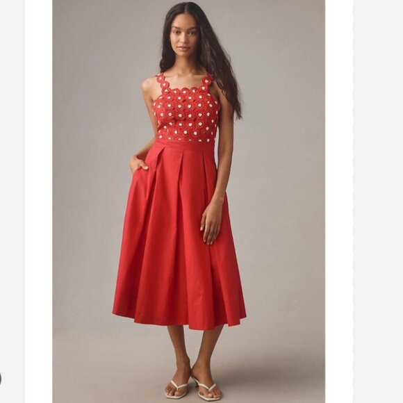 Brand New Maeve Crochet Halter Poplin Midi Dress - Picture 1 of 9